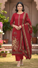 Rich Red Pashmina Unstitched Suit for Winter