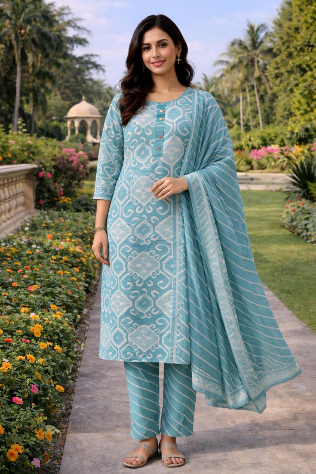 Pastel Aqua Daily Wear Cotton Kurta Set with Dupatta
