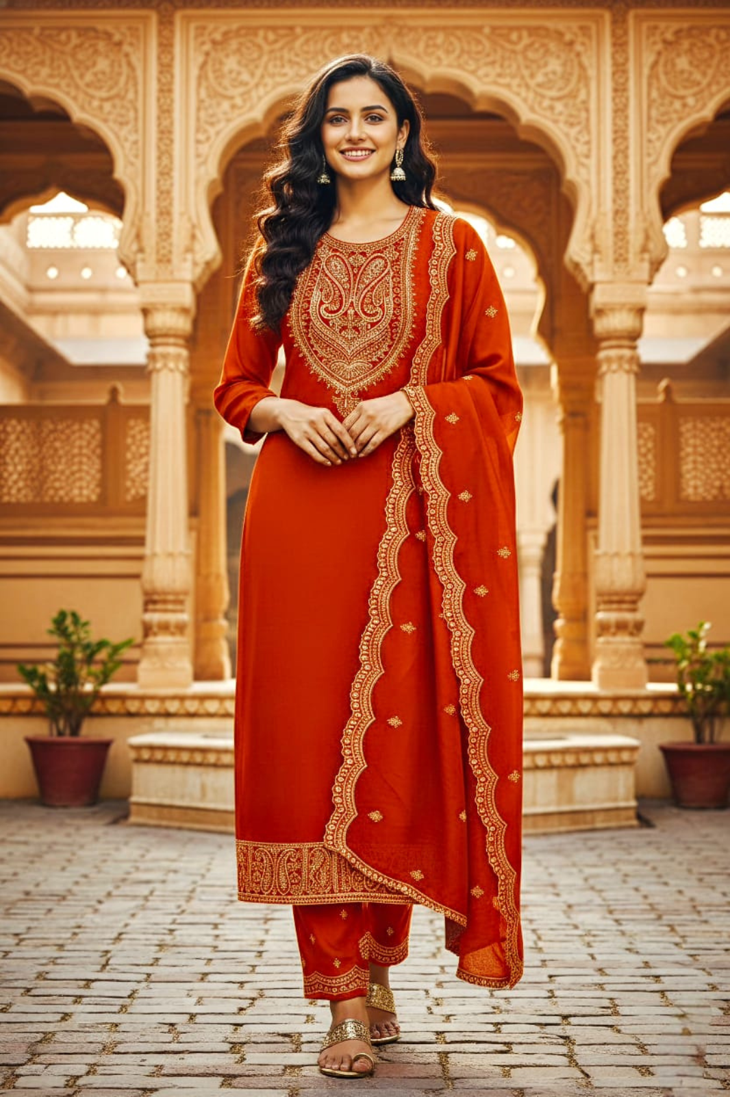 Unstitched Royal Rust Embroidered Velvet Suit Set