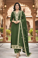 Unstitched Bottle Green Embroidered Velvet Suit Set