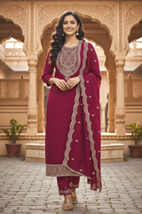 Unstitched Rani Pink Embroidered Velvet Suit Set