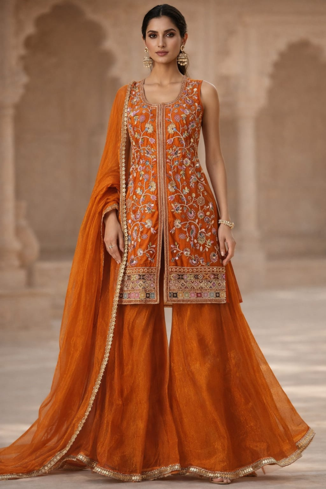 Royal Rust Hand Embroidered Sharara Set