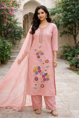 Blush Pink Roman Silk Kurta Set with Dupatta