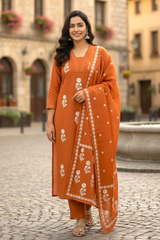 Cotton Kurta Set with Floral Embroidery
