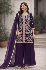 Royal Purple Hand Embroidered Sharara Set