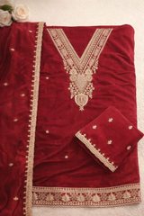 Unstitched Rose Red Embroidered Velvet Suit Set