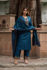 Premium Dabu Cotton Kurta Set with Embroidered Bottom