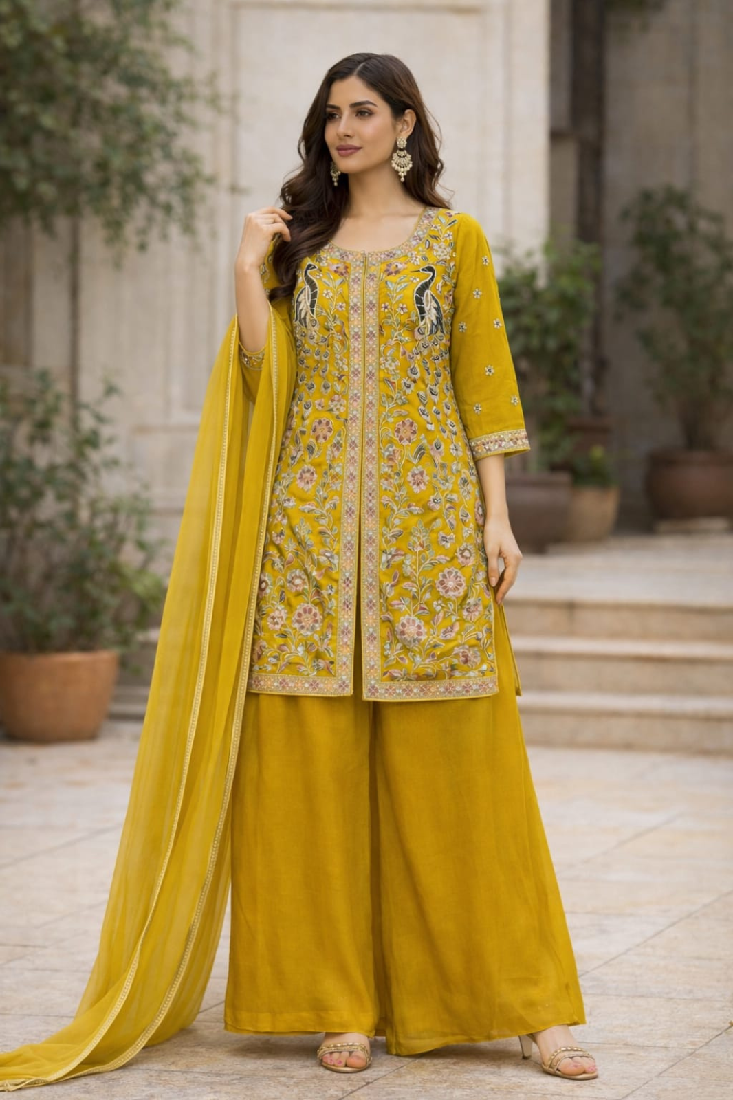 Mustard Yellow Hand Embroidered Sharara Set