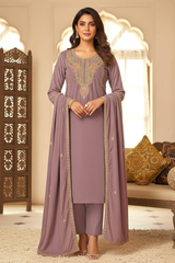 Unstitched Mauve Embroidered Velvet Suit Set