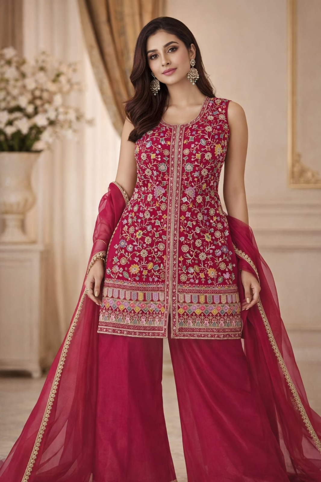 Royal Dark Pink Fendi Designer Sharara Set