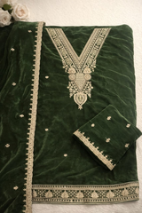 Unstitched Bottle Green Embroidered Velvet Suit Set