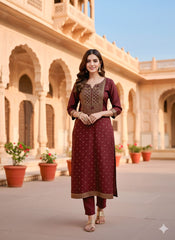Premium Maroon Embroidered Kurta Set with Dupatta