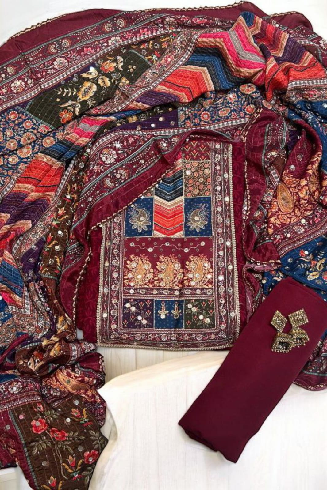 Elegant Georgette Unstitched Suit with heavy Chikankari and mirror work