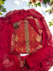 Royal Embroidered Banarasi Unstitched Suit with Golden Zari & Pure Dupatta