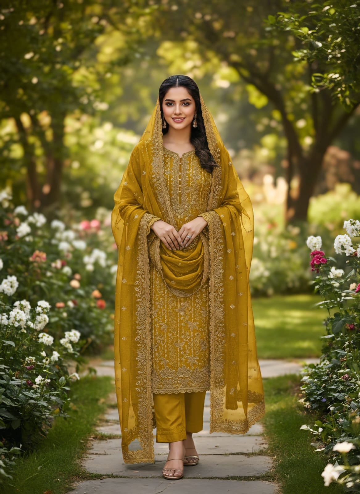 Premium Kota Silk Embroidered Unstitched Suit