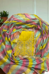Elegant Embroidered Suit Set with Multicolor Dupatta – Mustard