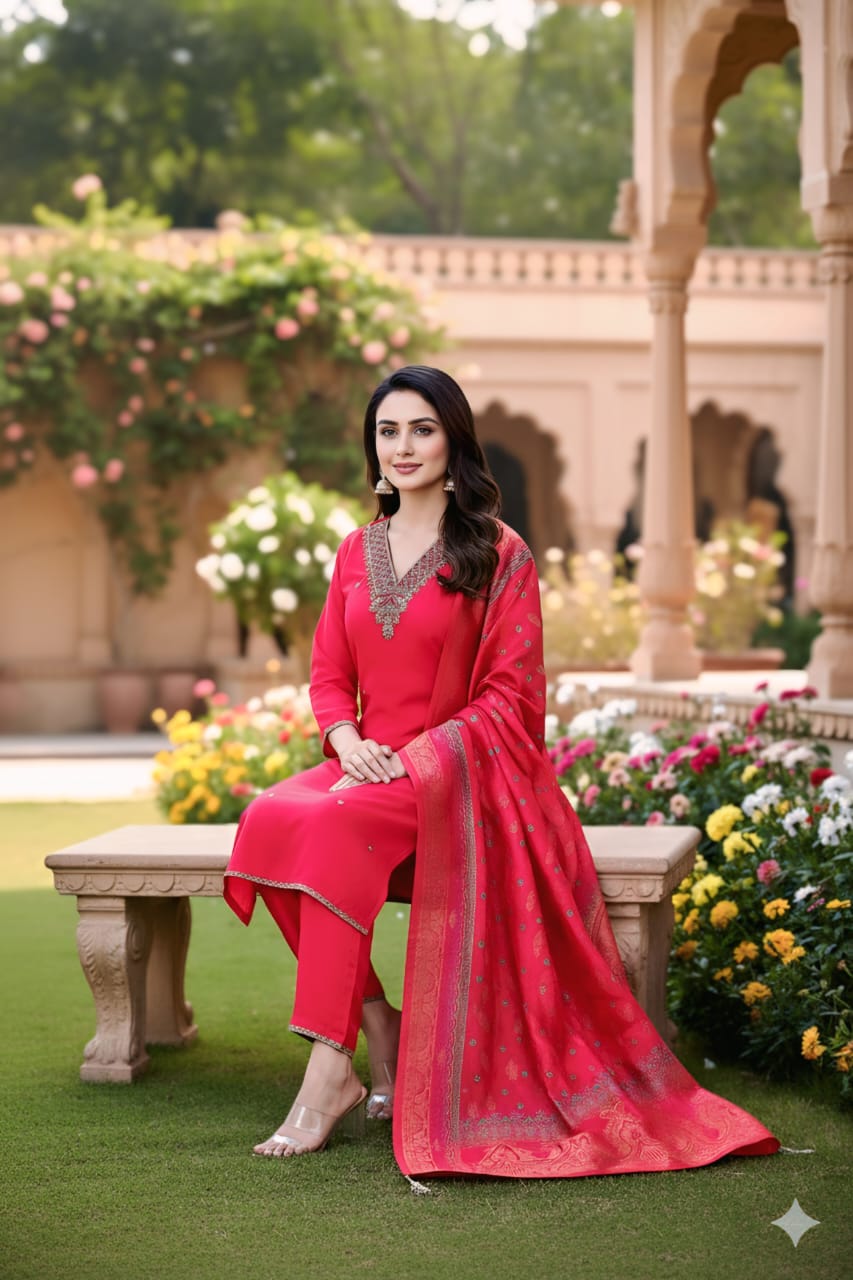 Pink Embroidered Kurta Set with Dupatta