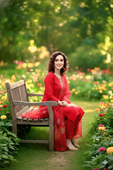 Elegant Red Embroidered Suit Set with Dupatta