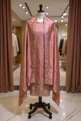 Vichitra Silk Embroidered Unstitched Suit Set with Dupatta-Peach