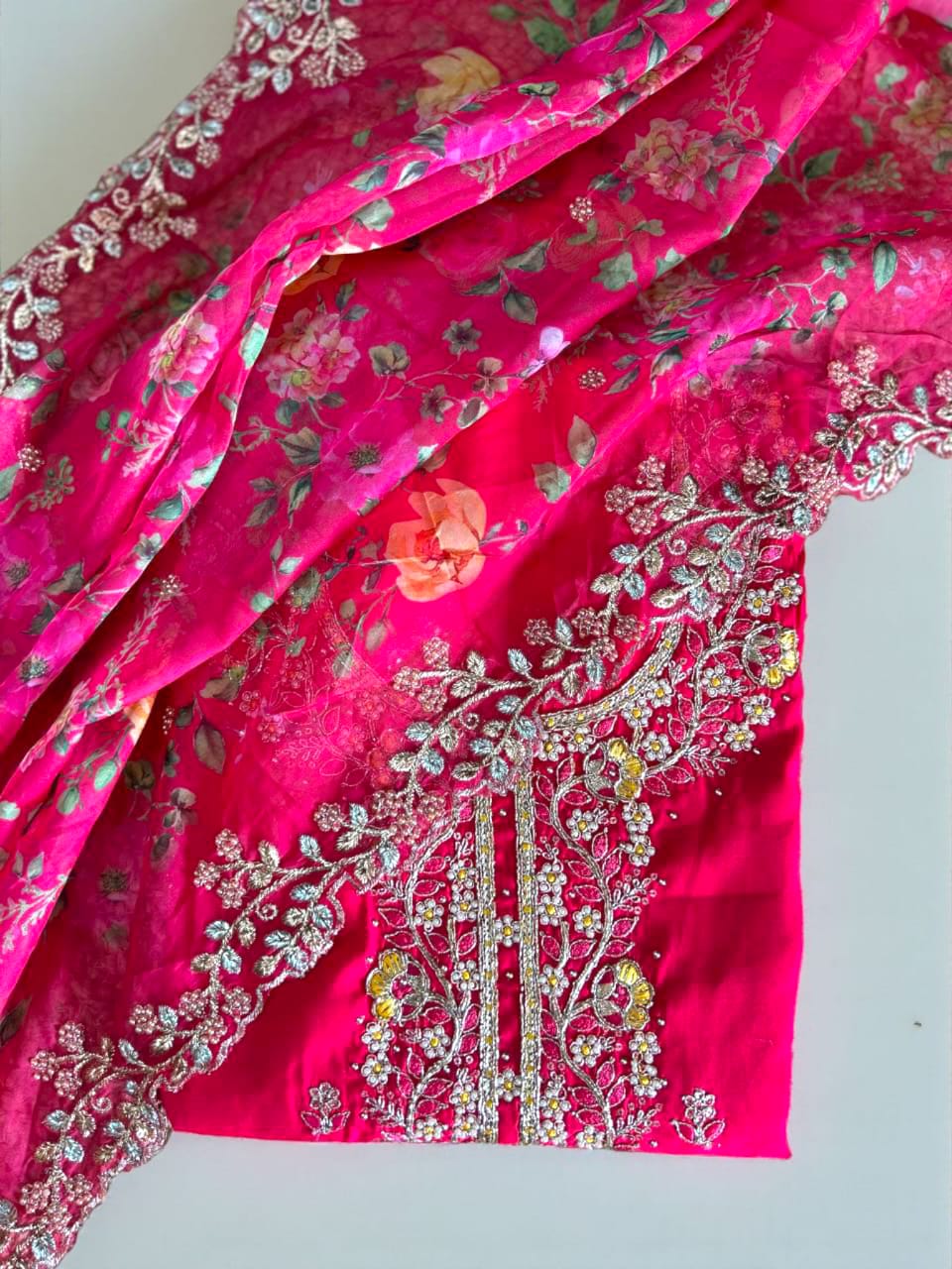 Vibrant Roman Silk Embroidered Unstitched Suit Set
