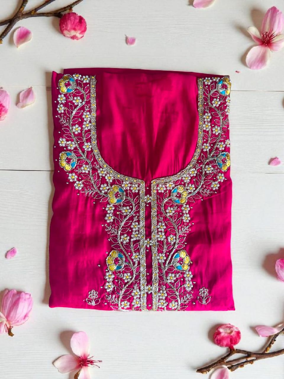 Vibrant Roman Silk Embroidered Unstitched Suit Set