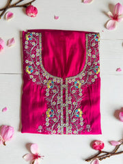 Vibrant Roman Silk Embroidered Unstitched Suit Set-Pink