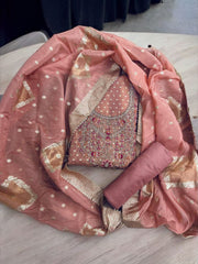 Stunning Shimmer Jacquard Unstitched Suit with Intricate Embroidery & Zari Dupatta