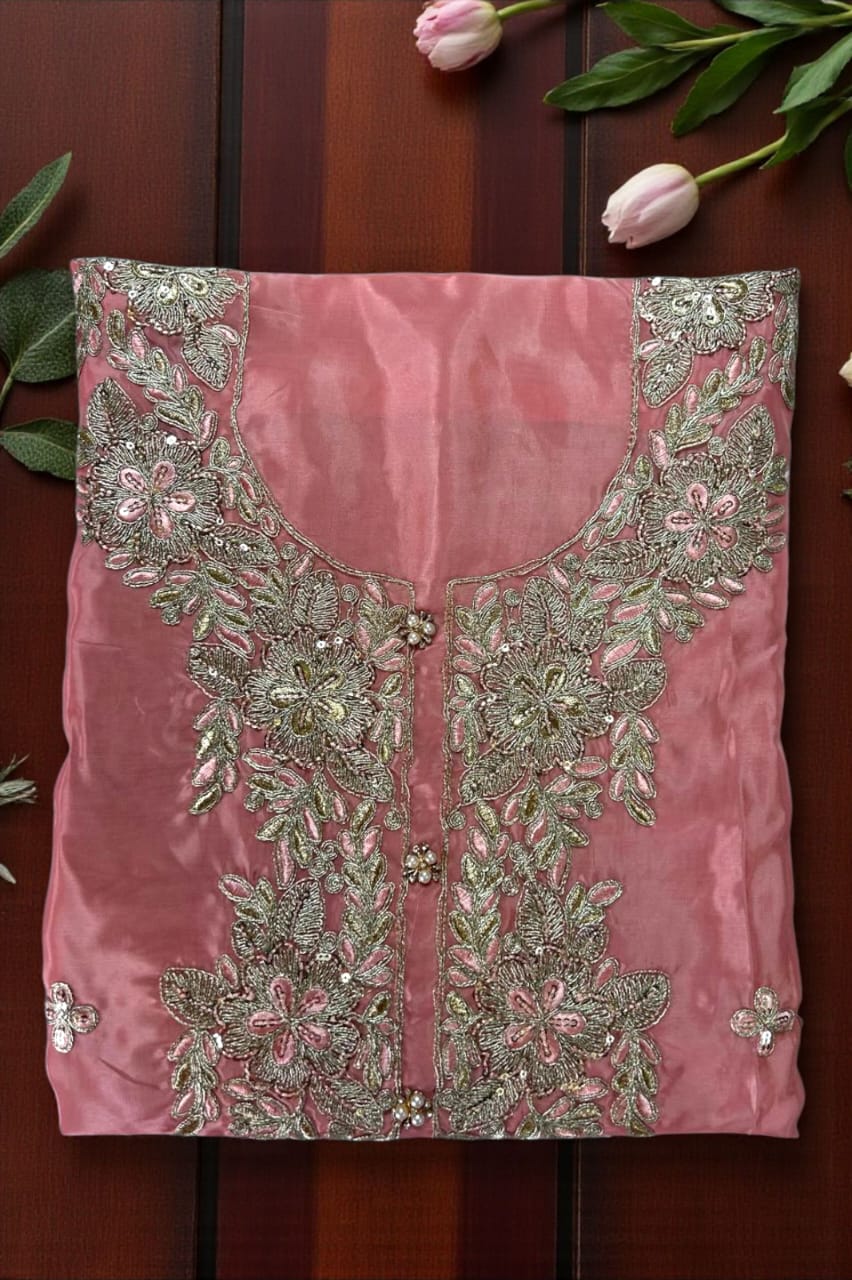 Premium Glass Organza Embroidered Suit Set with Dupatta-Pink