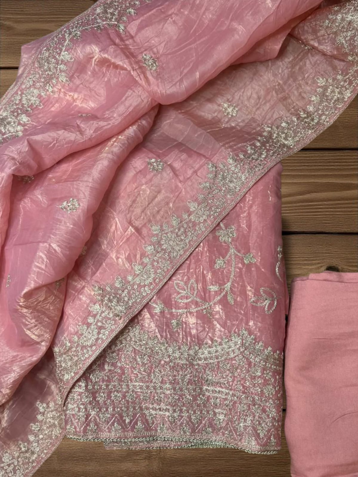 Elegant Gold Crush Embroidered Unstitched Suit