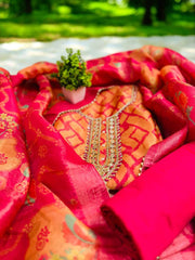 Royal Shimmer Organza Unstiched Suit wiith Silk Dupatta-Pink