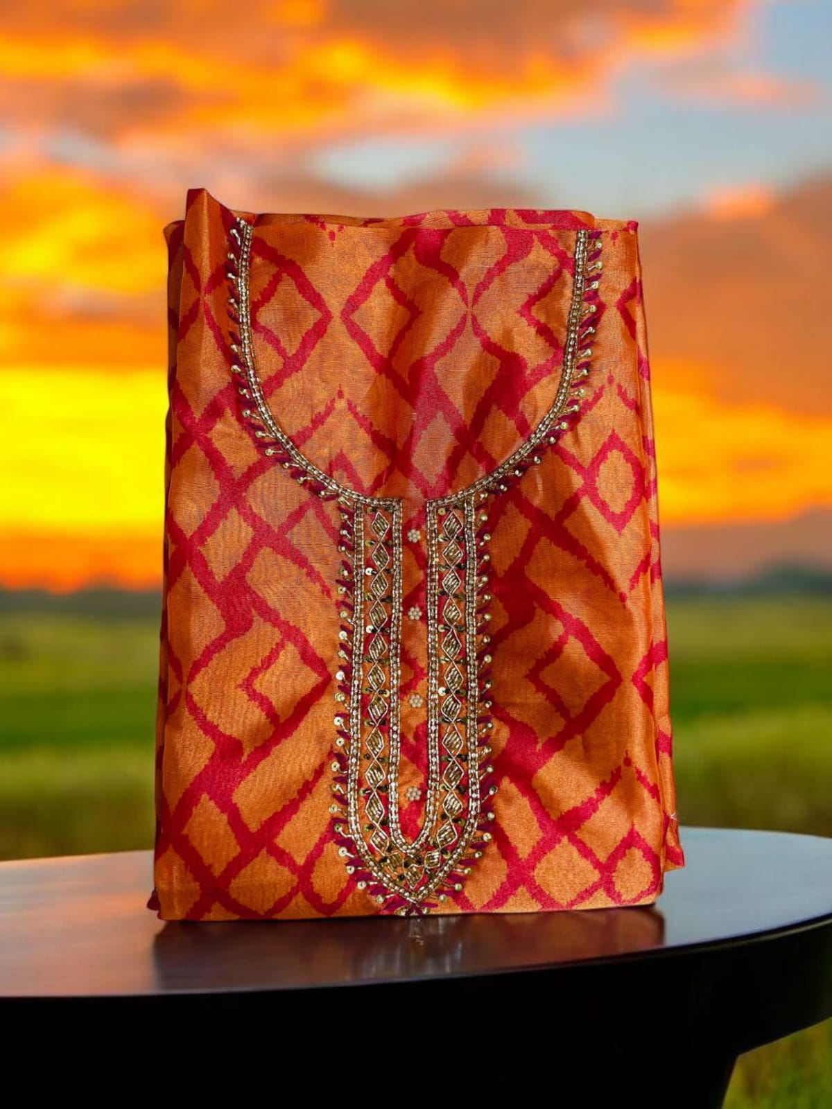 Royal Shimmer Organza Unstiched Suit wiith Silk Dupatta-Pink