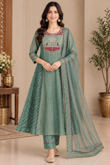 Graceful Sage Green Salsa Anarkali Set with Dupatta