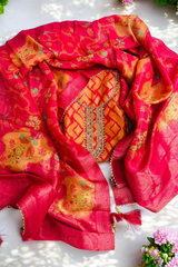 Royal Shimmer Organza Unstiched Suit wiith Silk Dupatta-Pink