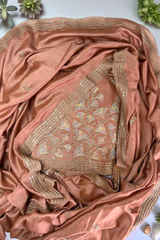 Vichitra Silk Embroidered Unstitched Suit Set with Dupatta-Peach