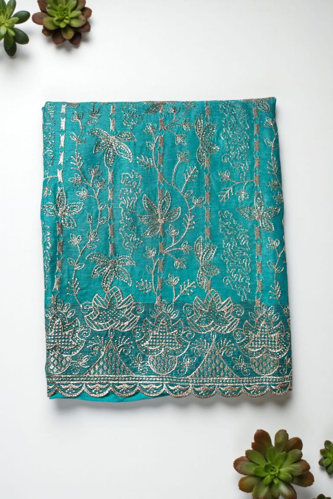 Premium Kota Silk Embroidered Unstitched Suit-Blue