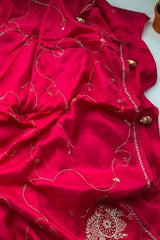 Rani Pink Saree with Delicate Embroidery and Tassel Detailing