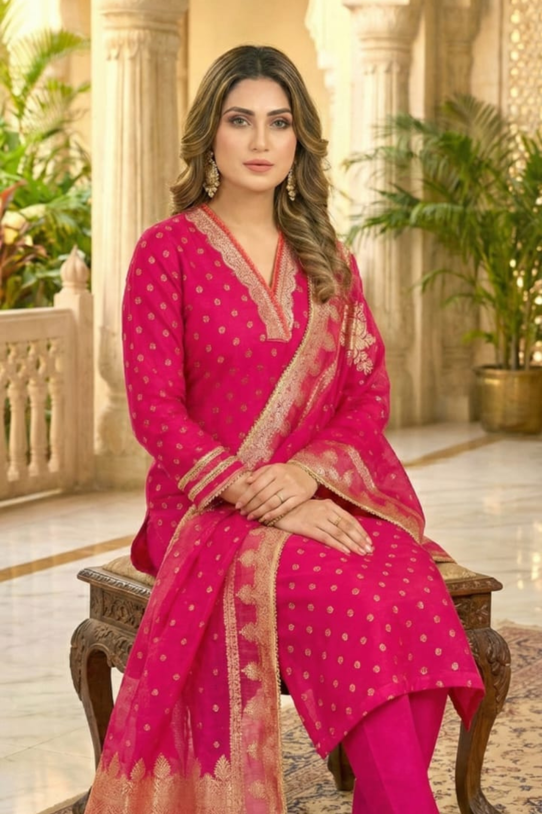 Regal Pink Dola Silk Kurta Set with Heavy Zari Dupatta