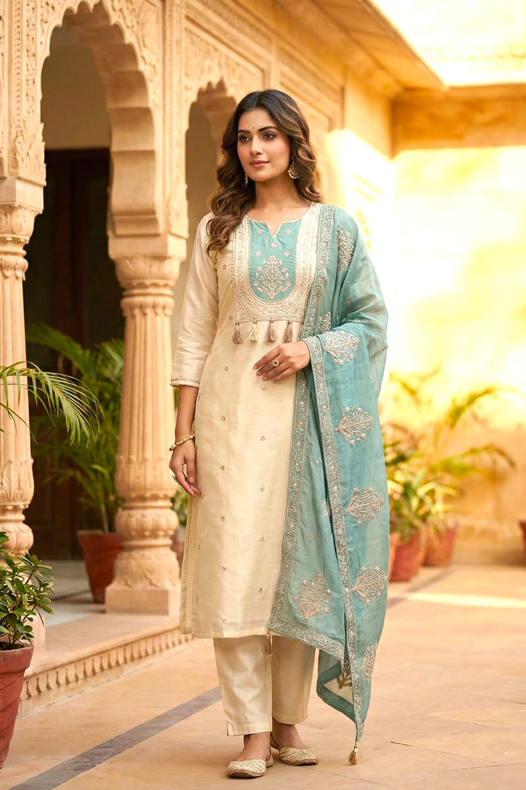Shimmer Embroidered Kurta Set with Designer Dupatta