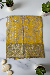 Premium Kota Silk Embroidered Unstitched Suit-Gold Yellow