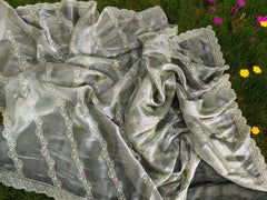 Soft Sage Green Embroidered Organza Saree
