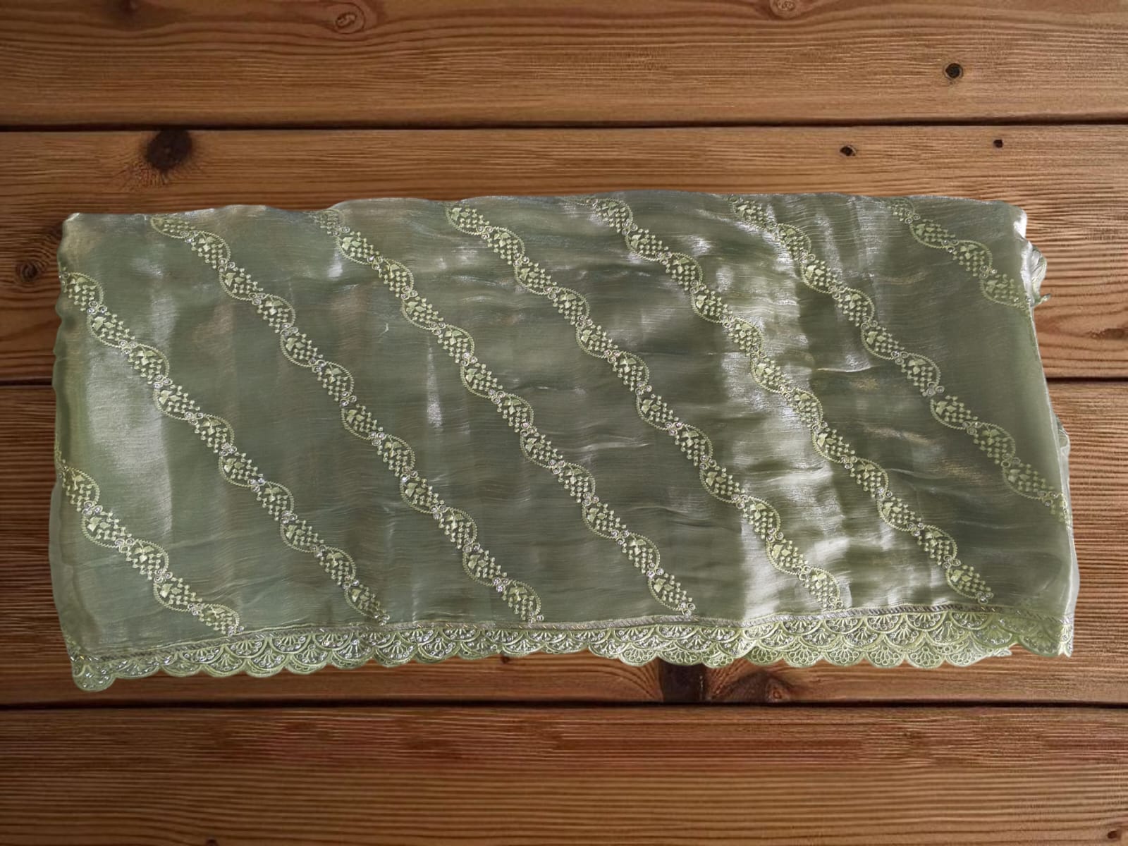 Soft Sage Green Embroidered Organza Saree