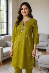 Mustard Silk Blend Embroidered Co-ord Set