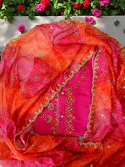 Rani Radiance Embroidered Suit Set with Contrast Orange Embroidred Dupatta