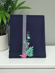 Unstitched- Navy Blue Pashmina Suit- Embroidered Neckline with Printed Dupatta