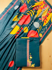 Elegant Bottle Green Pashmina Winter Suit – Embroidered Neckline & Printed Dupatta