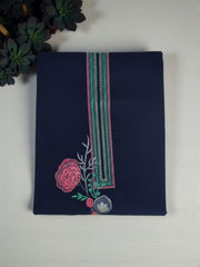 Navy Blue Pashmina Winter Suit – Contrast Embroidered Neckline with Printed Dupatta