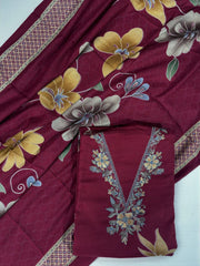 Maroon Pashmina Winter Unstitched Suit