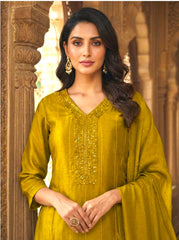 Premium Mustard Gold Silk Embellished Suit Set with Sequin Work