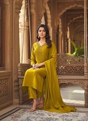 Premium Mustard Gold Silk Embellished Suit Set with Sequin Work