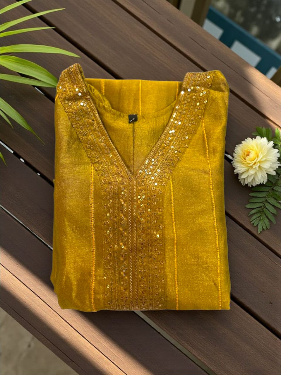 Premium Mustard Gold Silk Embellished Suit Set with Sequin Work